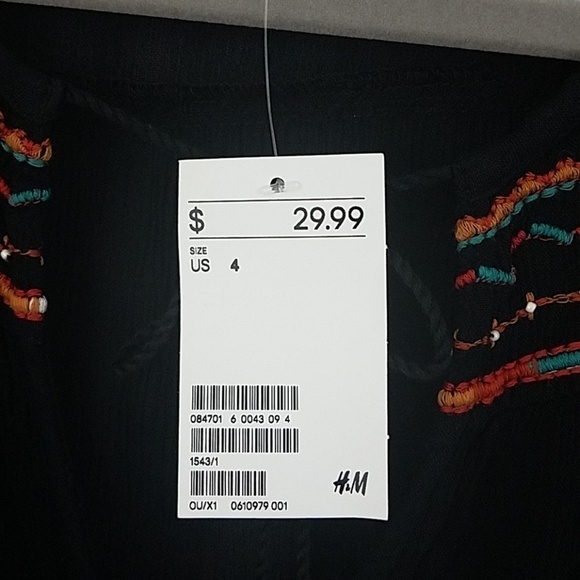 𝅺NWT Divided H&M boho blouse sz 4 tassle embroidery - Picture 3 of 7